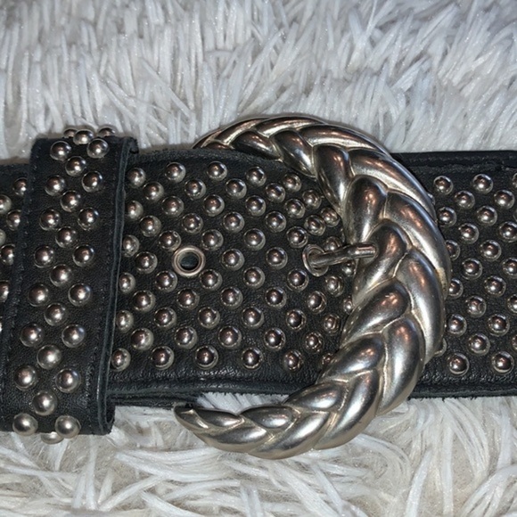 Leather Belt Black with Silver Beads and Large Silver Braided Buckle size small - Picture 7 of 9